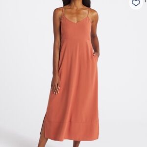 Elegant Terracotta Seersucker Midi Dress